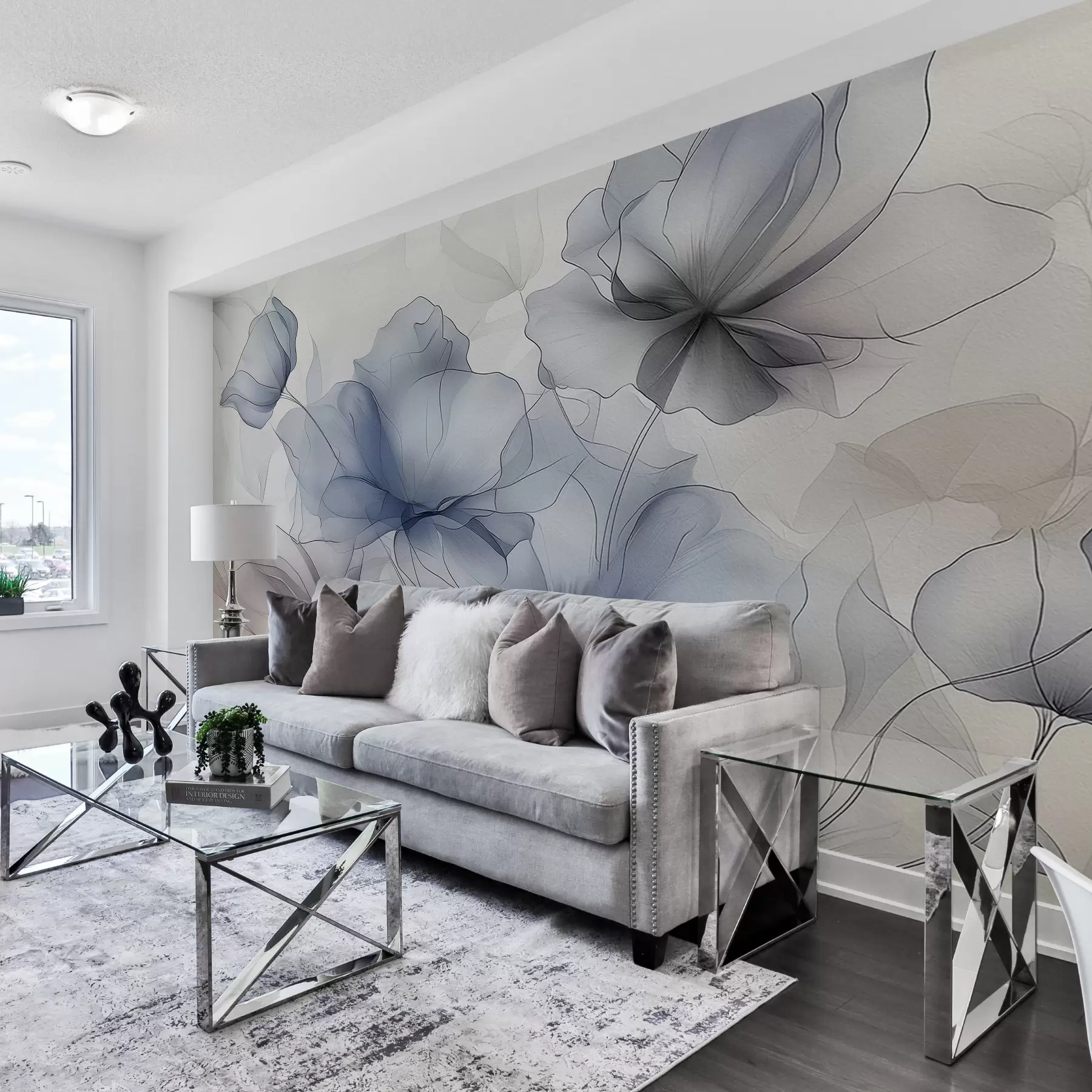 Tablouri Flori abstracte pe un perete de beton w01037