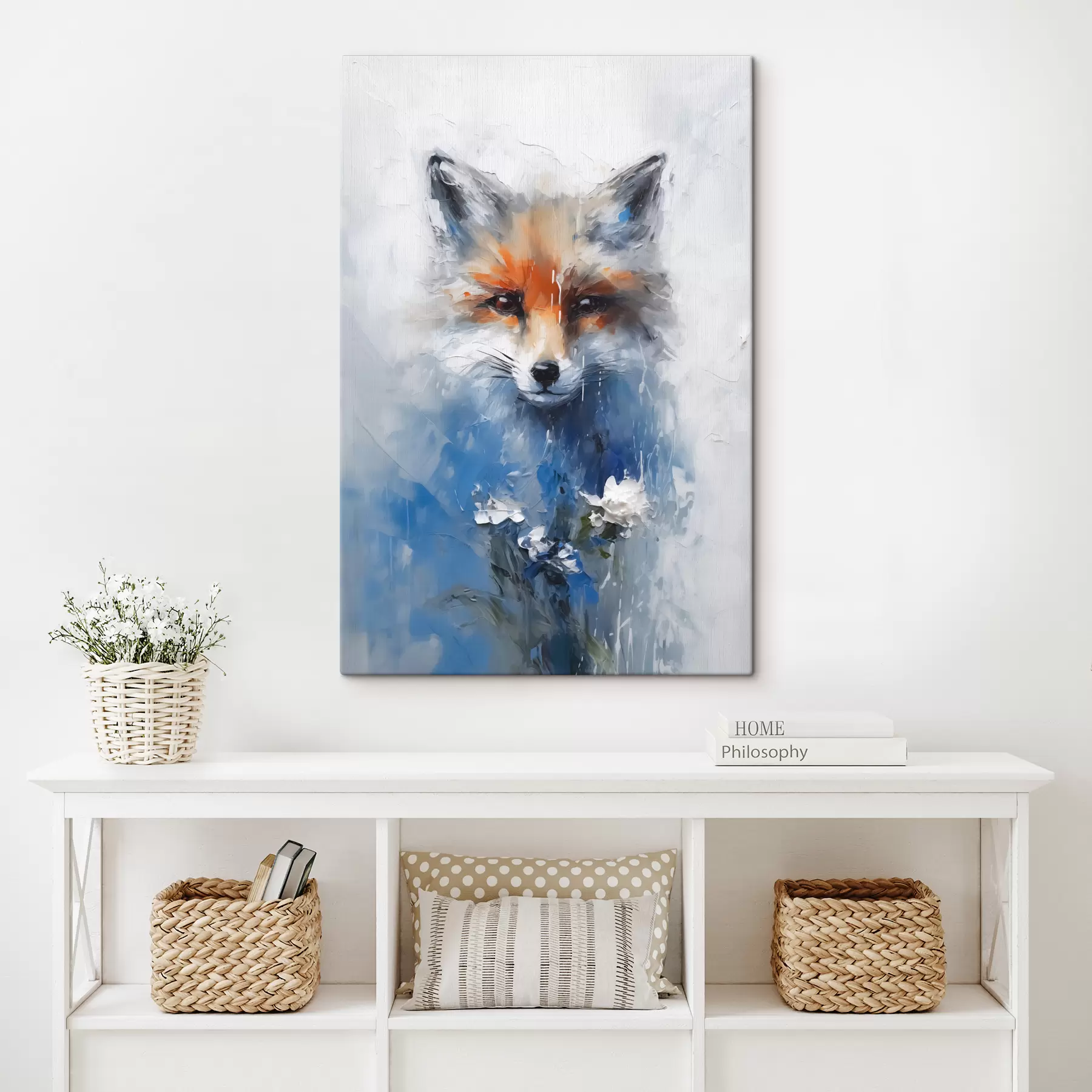 fototapet Portret abstract al unei vulpi în pete de vopsea albastră s40524