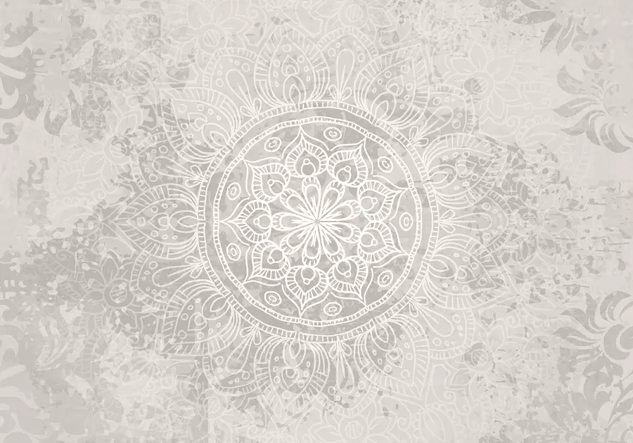 fototapet Un model de mandala alb detaliat pe un fundal vintage cu textura gri deschis w08246