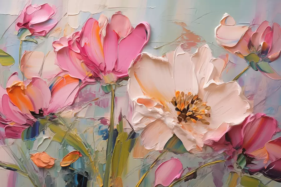 fototapet Flori roz strălucitoare pe un fundal gri albastru deschis w01039