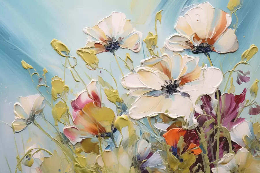 fototapet Maci albi abstracti pe fundal albastru, imitație de lovituri de vopsea w01043