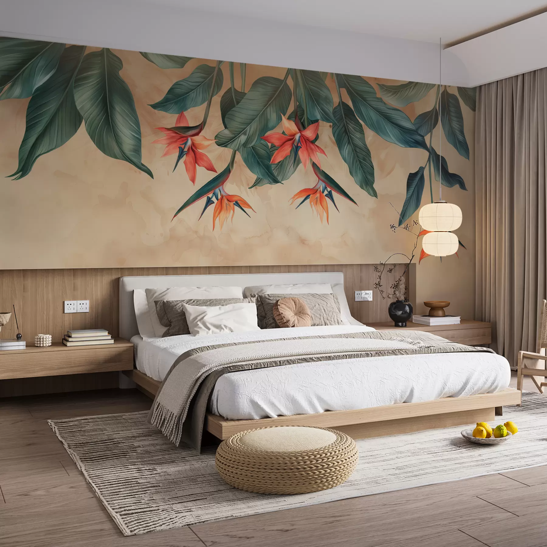 fototapet Înflorire tropicală pe fundal bej acuarelă w01485