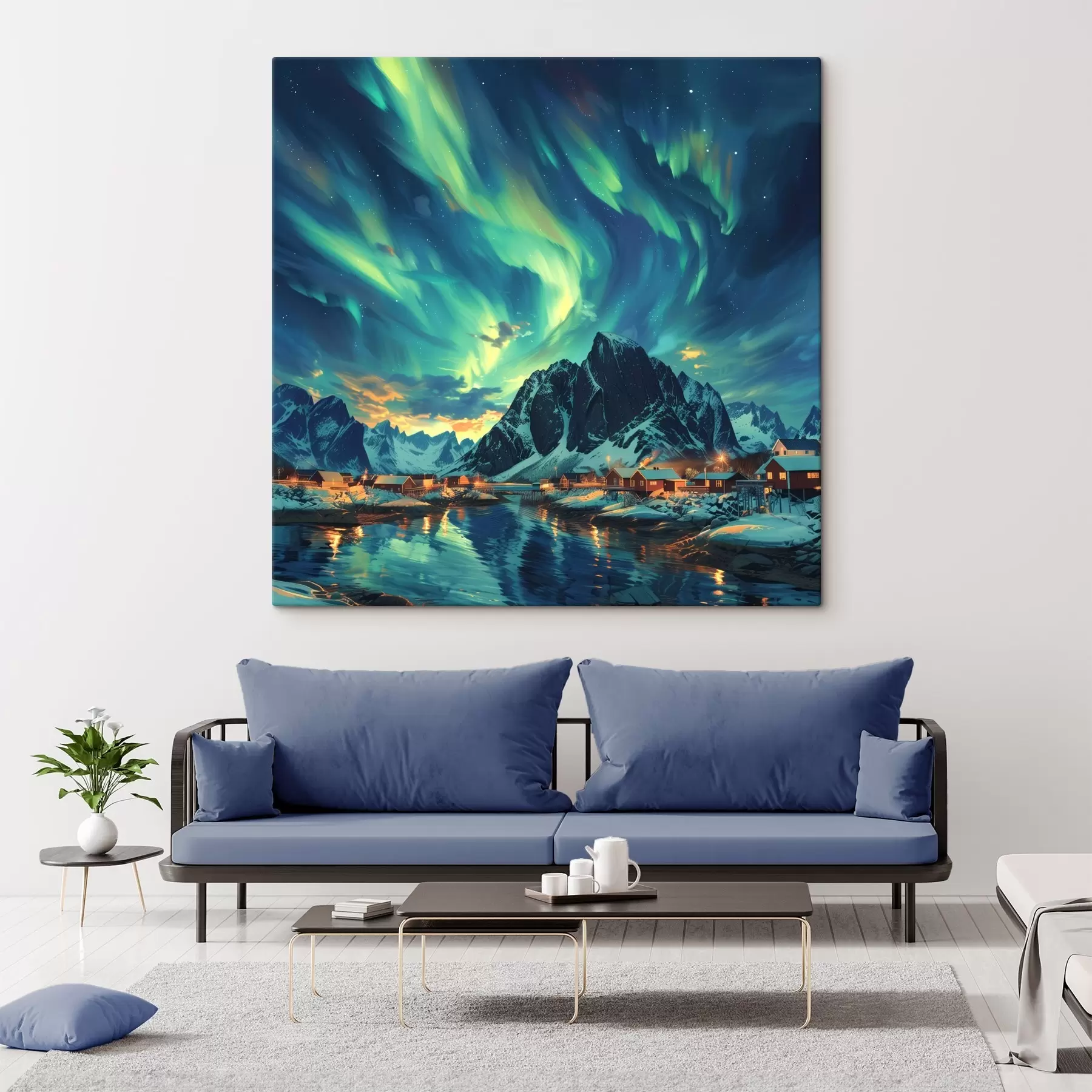 fototapet Insulele Lofoten, lumini nordice, sat de iarnă s40299