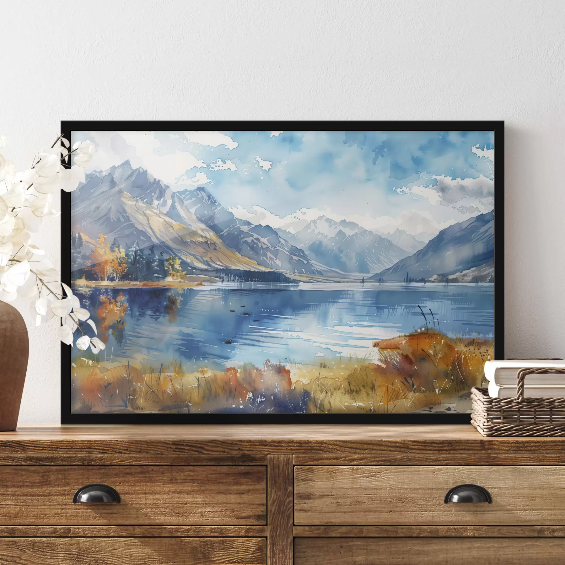 fototapet Peisaj montan acuarelă, culori de toamnă f40308