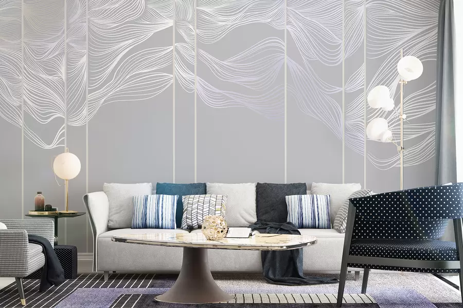 fototapet Curge alb linii abstracte valuri pe un fundal gri deschis w08263v1