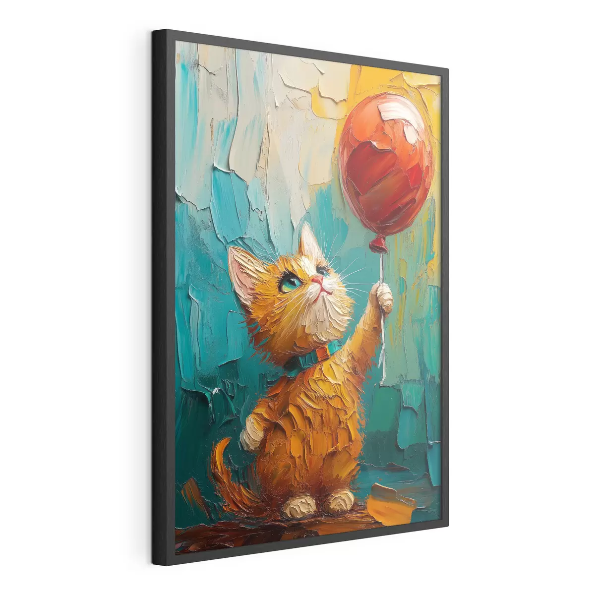 Poster Pisica roșie ține un balon în mâini, imitarea unei picturi în ulei f40649