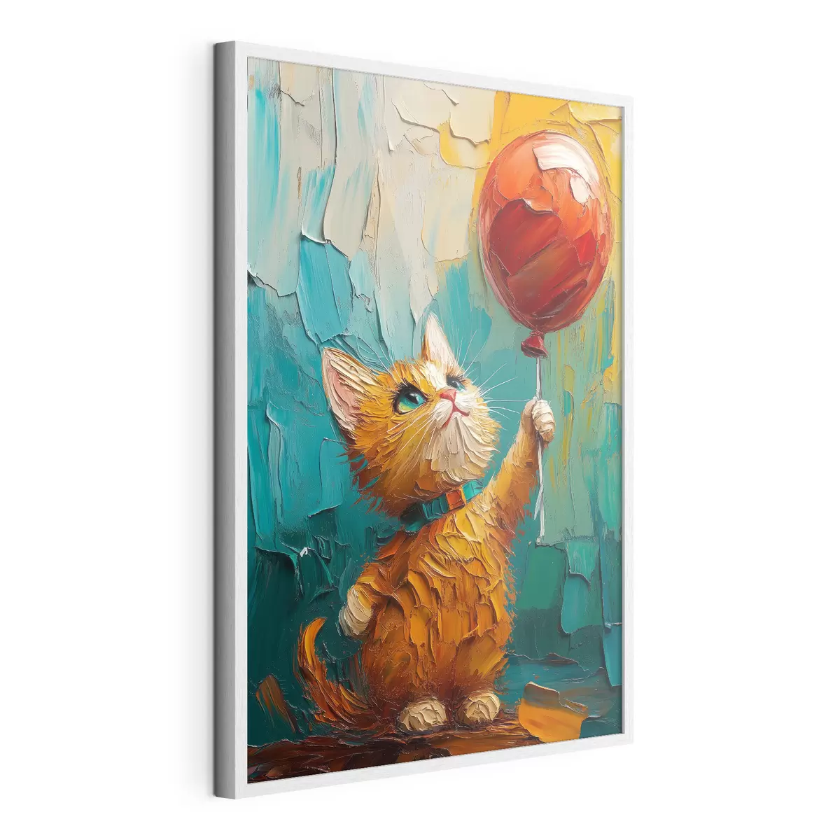Poster Pisica roșie ține un balon în mâini, imitarea unei picturi în ulei f40649