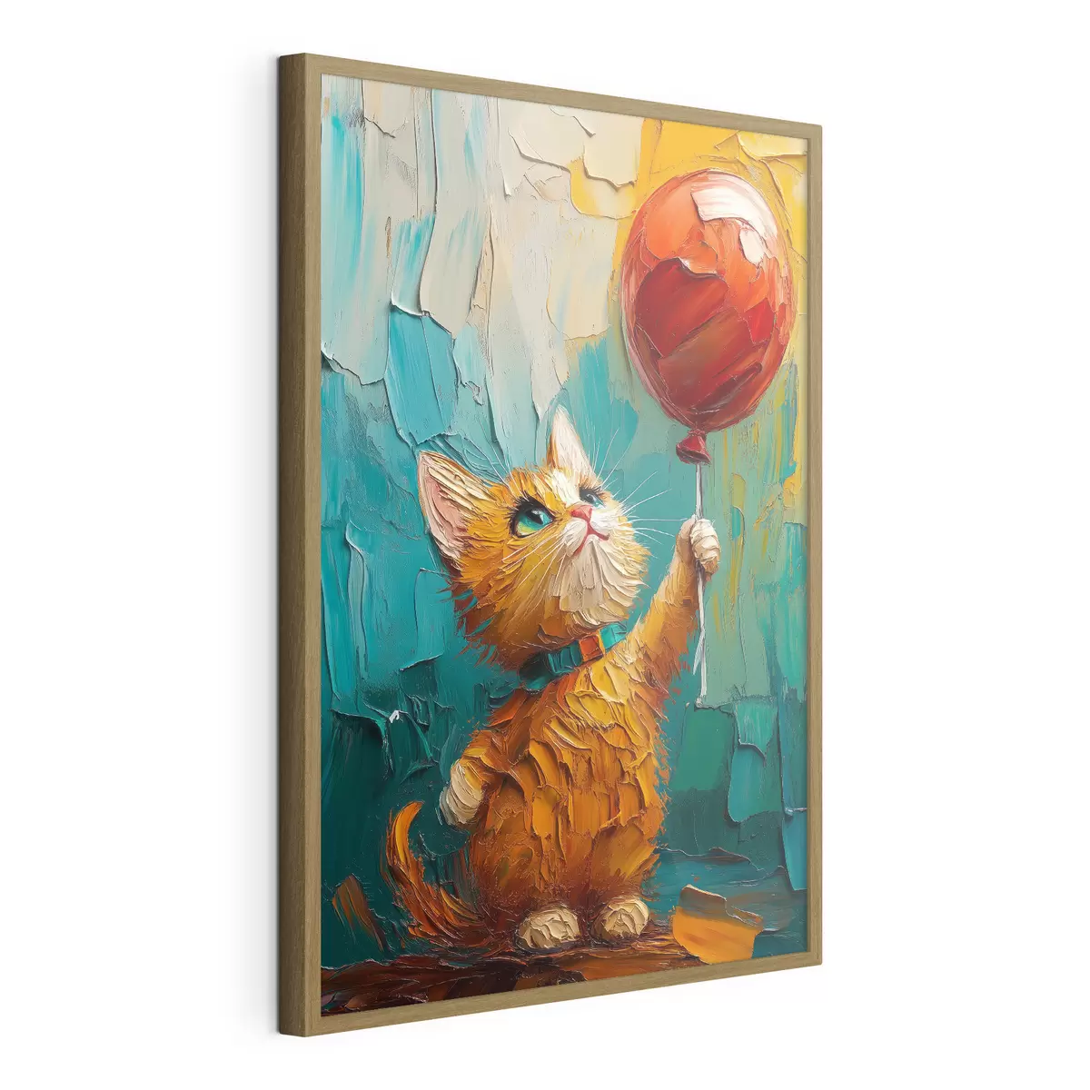 Poster Pisica roșie ține un balon în mâini, imitarea unei picturi în ulei f40649