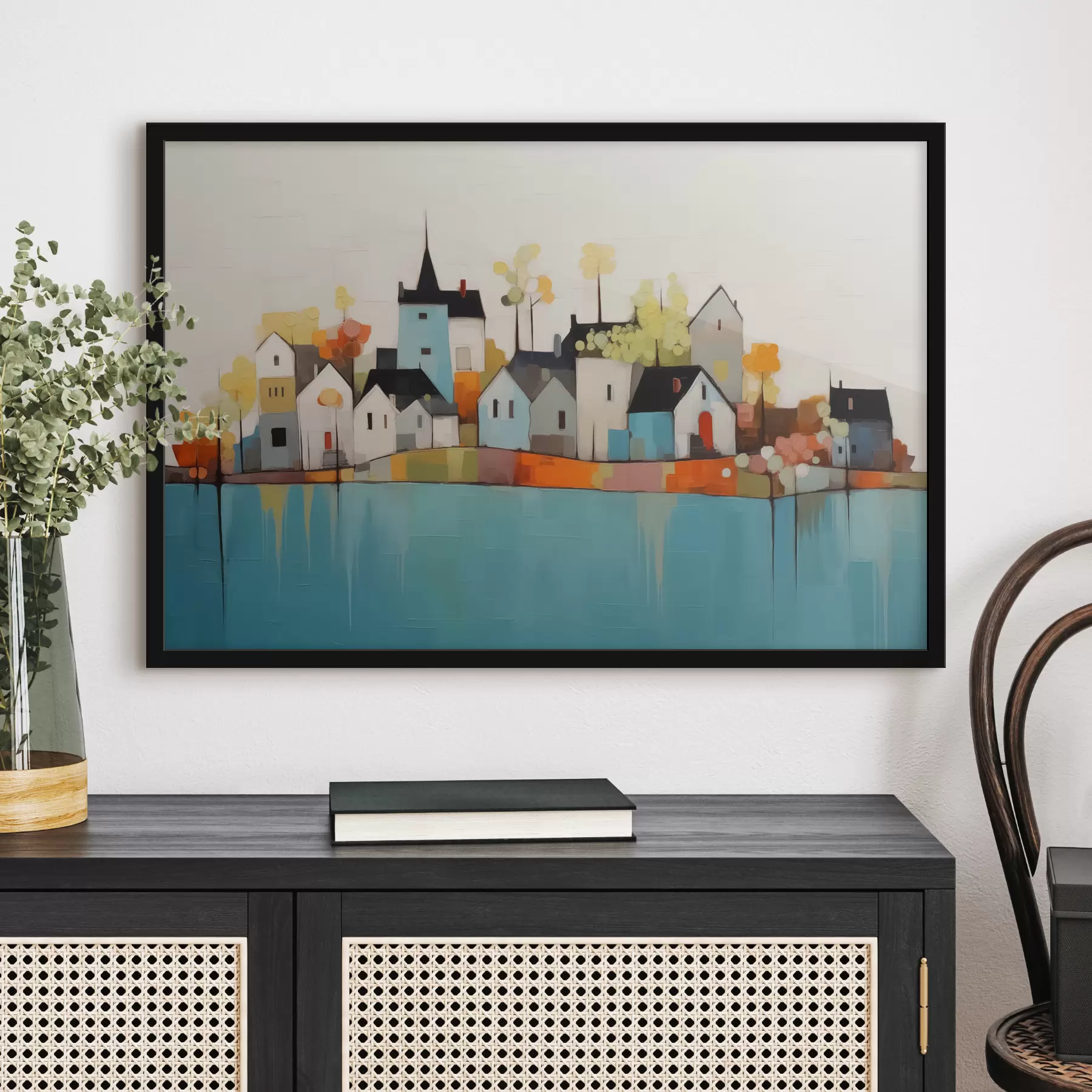 fototapet Abstract oraș și case, albastru, galben, roșu culoare f40751