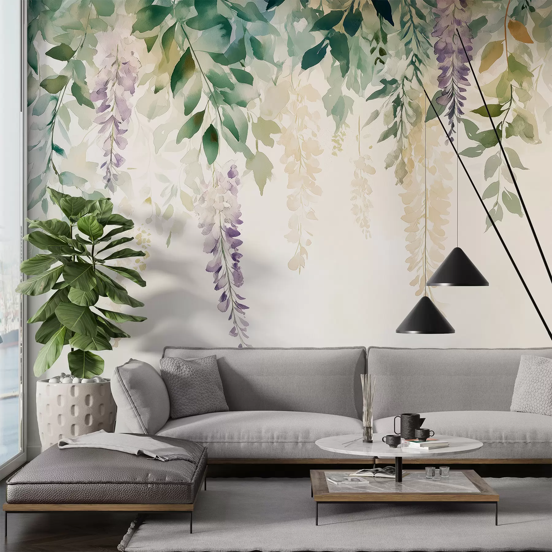 fototapet Wisteria ornament floral, floral, acuarelă, culori naturale w01545