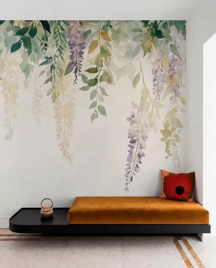 fototapet Wisteria ornament floral, floral, acuarelă, culori naturale w01545