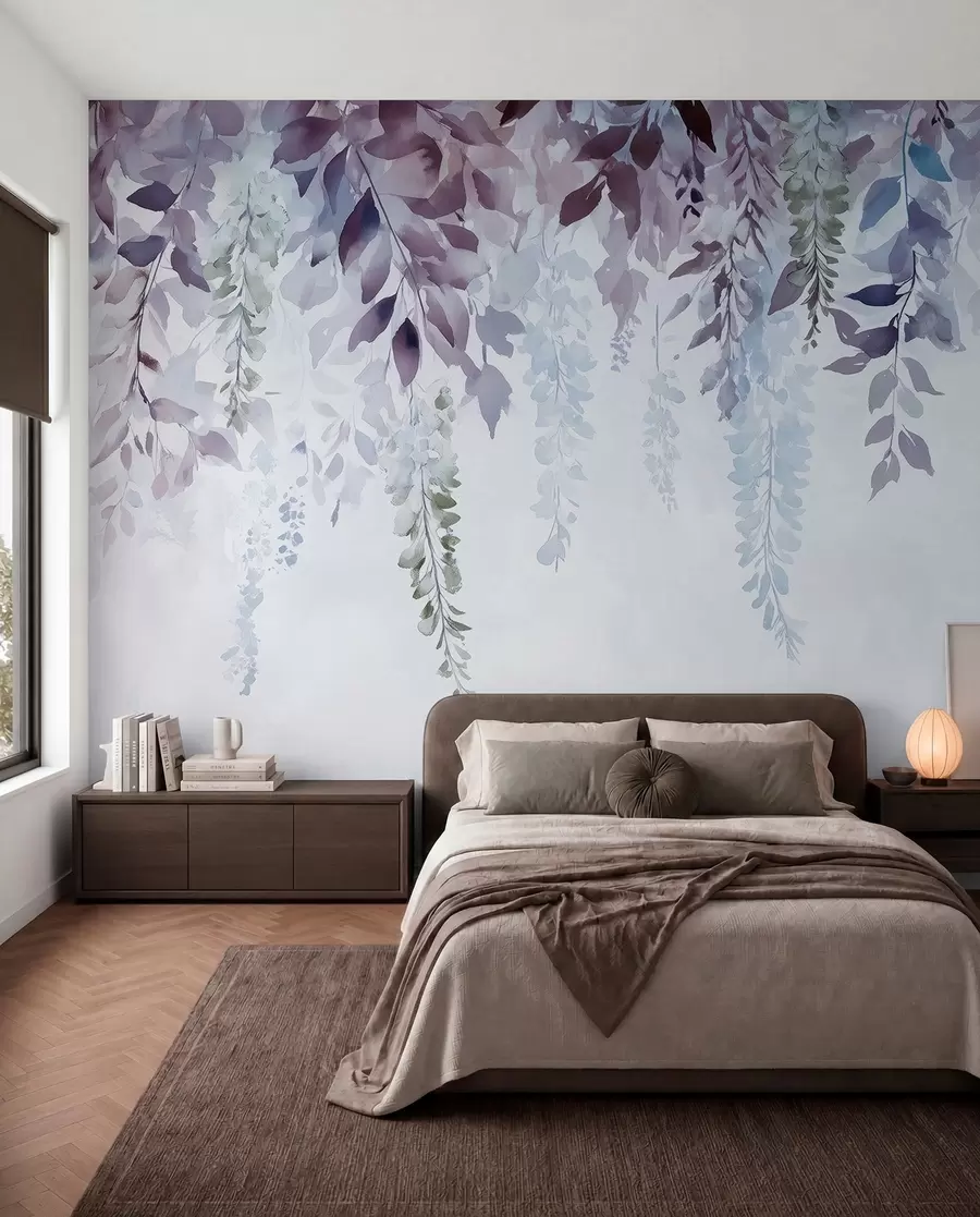 fototapet Wisteria floare ornament, florale, acuarelă, albastru și violet culori w01545v1