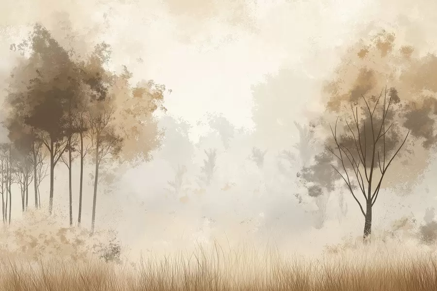 fototapet Peisaje naturale, copaci în pădure, textură grunge, culori bej w01564