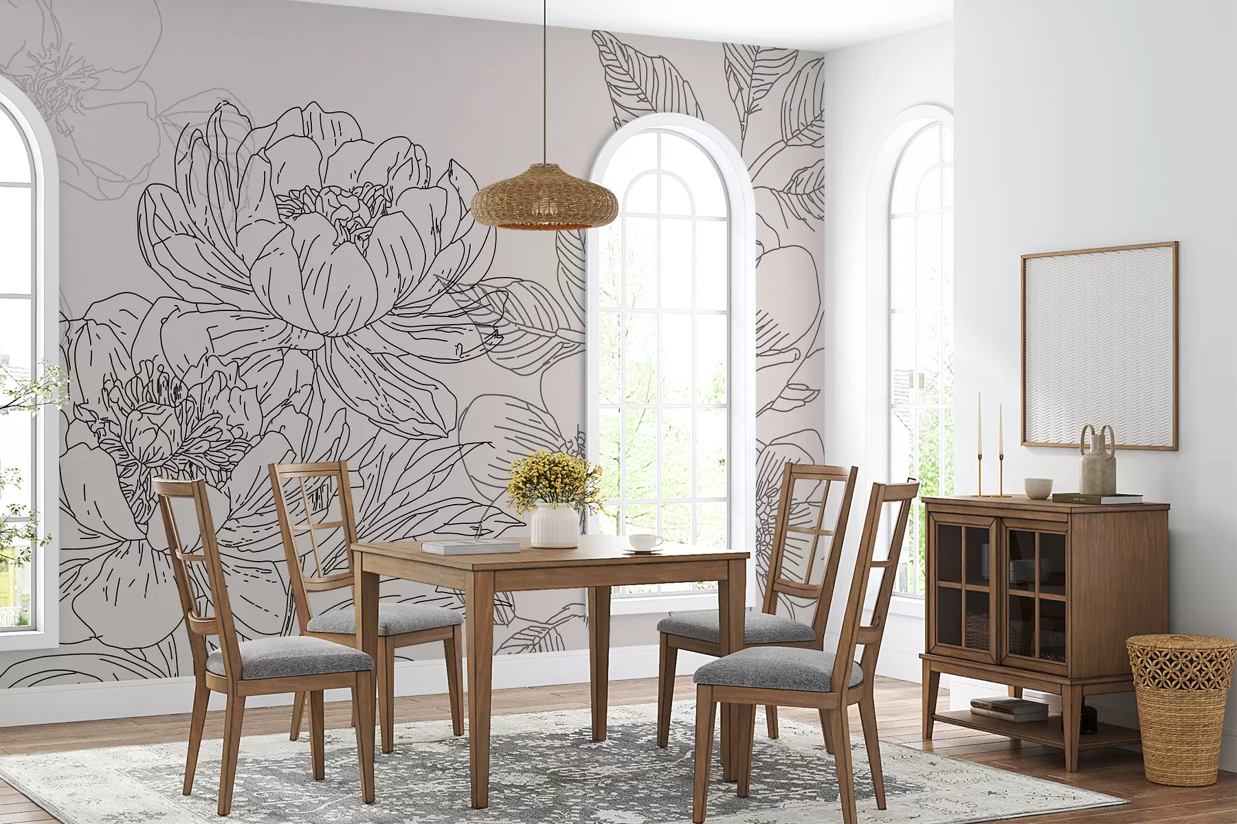 fototapet Flori liniare de culoare neagră w01530v1