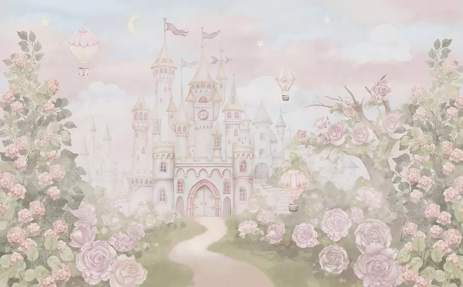 fototapet Castel magic cu flori și copaci mari w01524