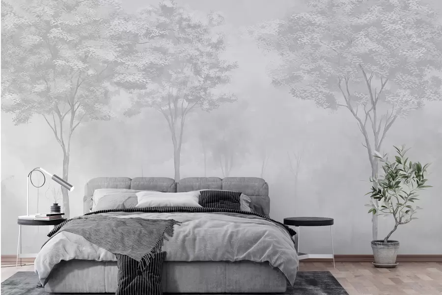 fototapet Siluetă de pădure cețoasă în culoarea gri w01599v5