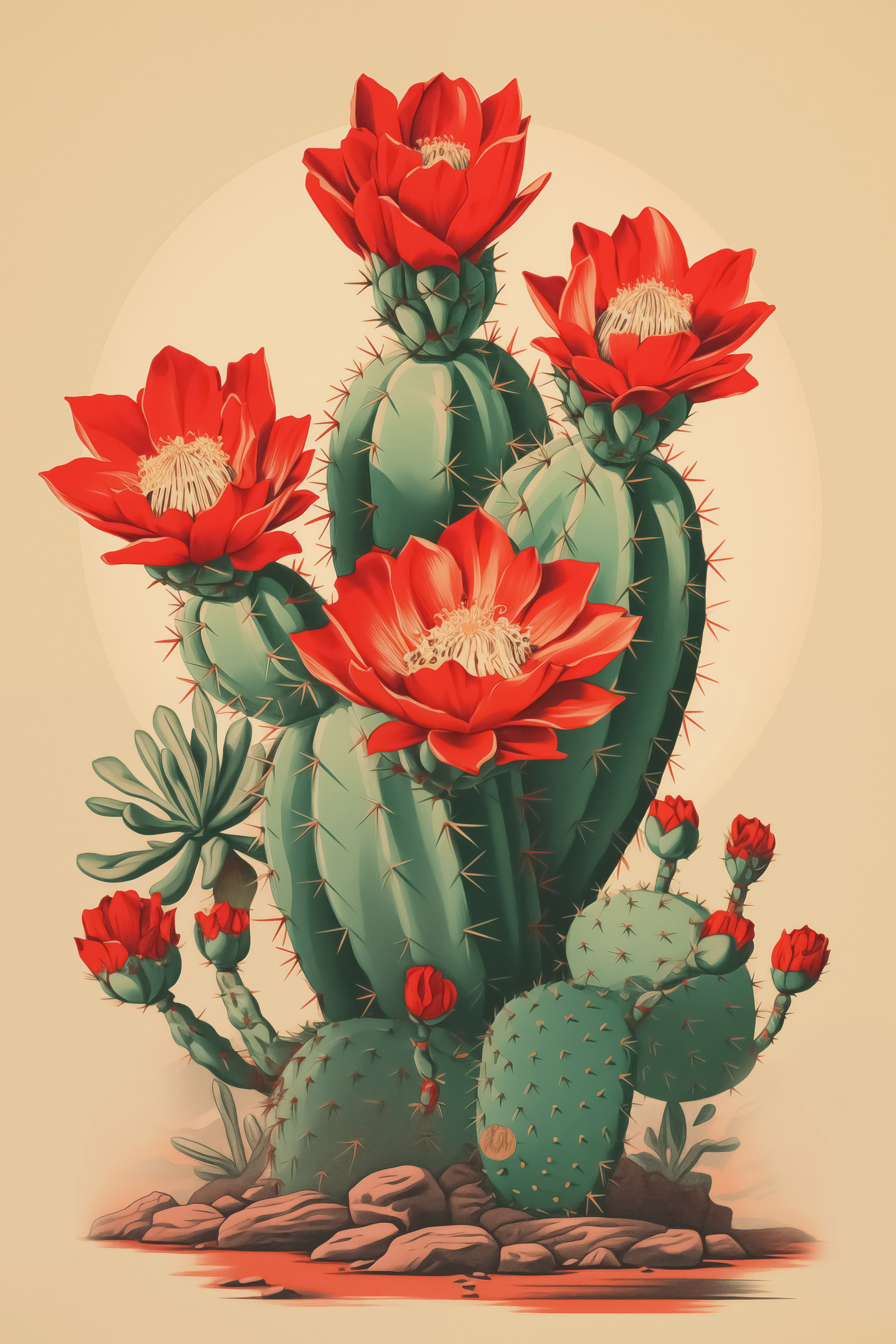 Tablouri Cactus nflorit cu flori roii  s40806 Uwalls