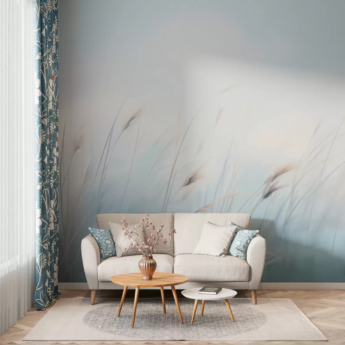 fototapet Delicate ierburi de câmp pe un fundal albastru w01643