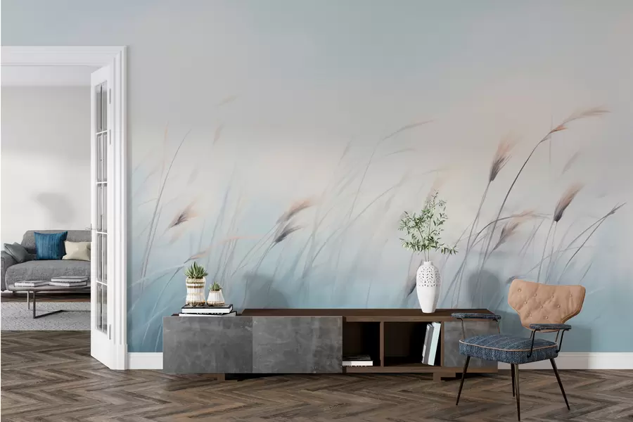 fototapet Delicate ierburi de câmp pe un fundal albastru w01643