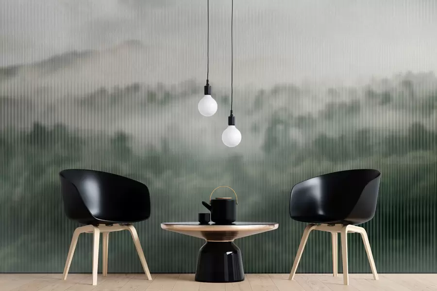 fototapet pădure ceață verde în spatele geamului w01678