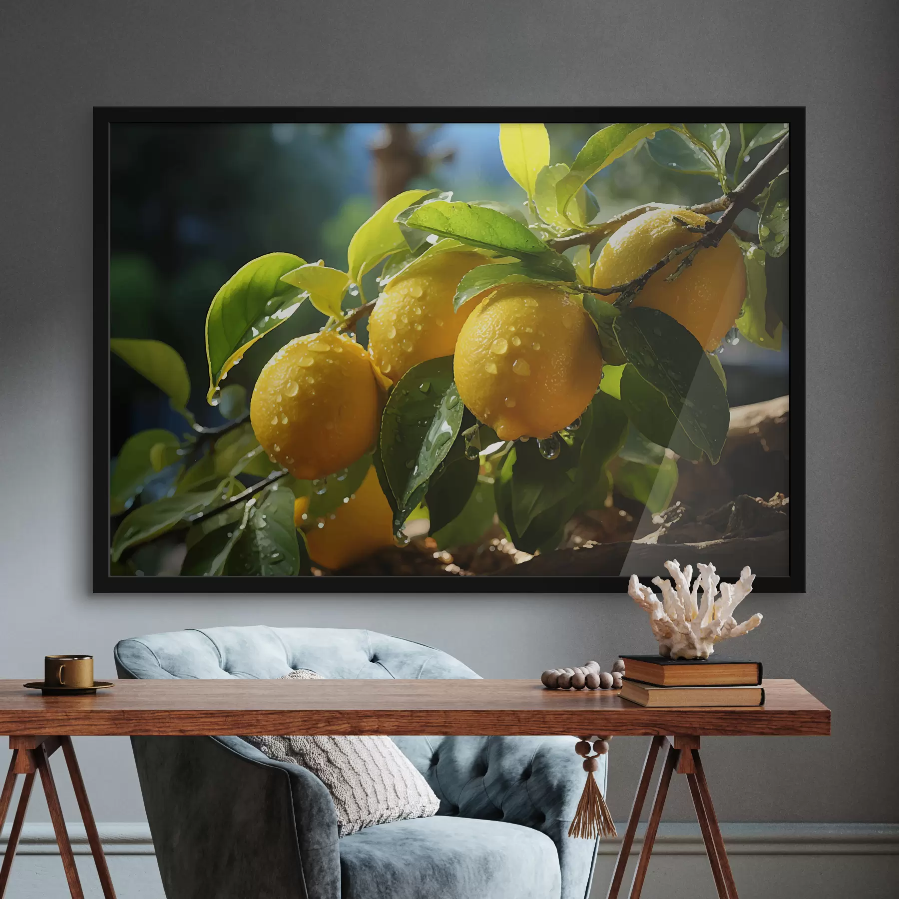 fototapet Lămâi, lămâi pe copac, rouă f40840