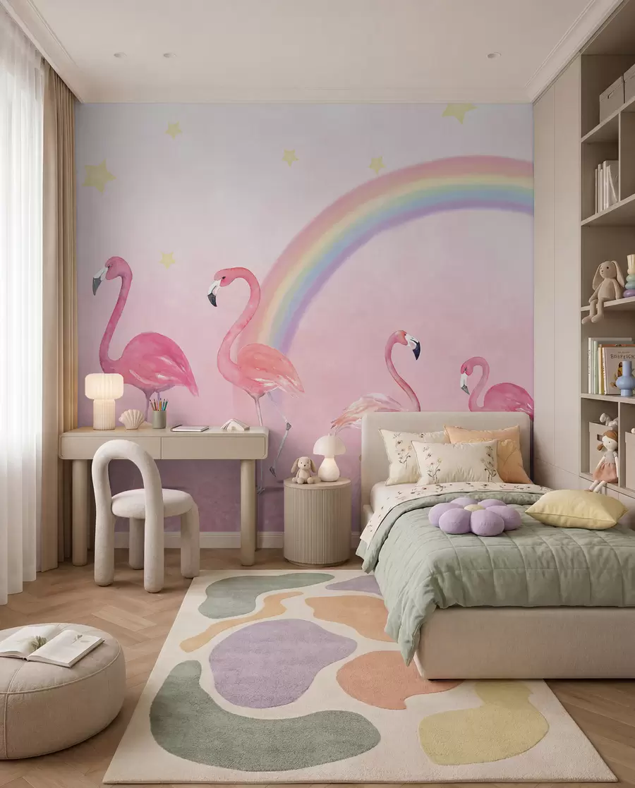 fototapet Pasăre, curcubeu și flamingo mare u29070