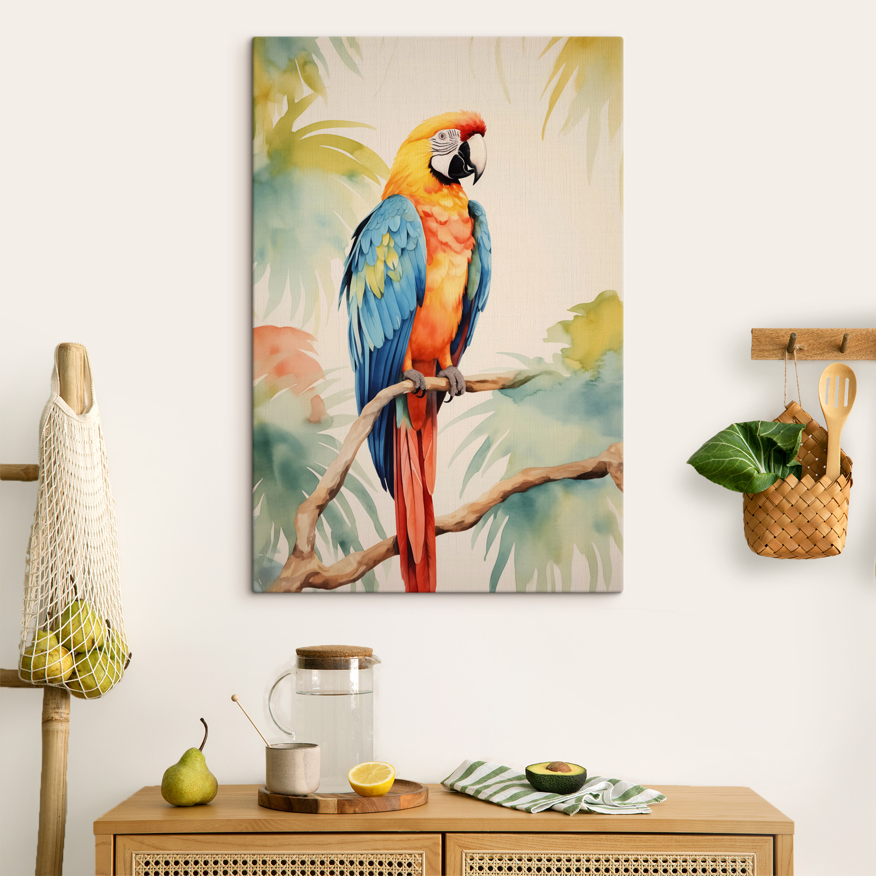 Tablouri Un papagal macaw colorat stă pe o ramură № s40879 Uwalls