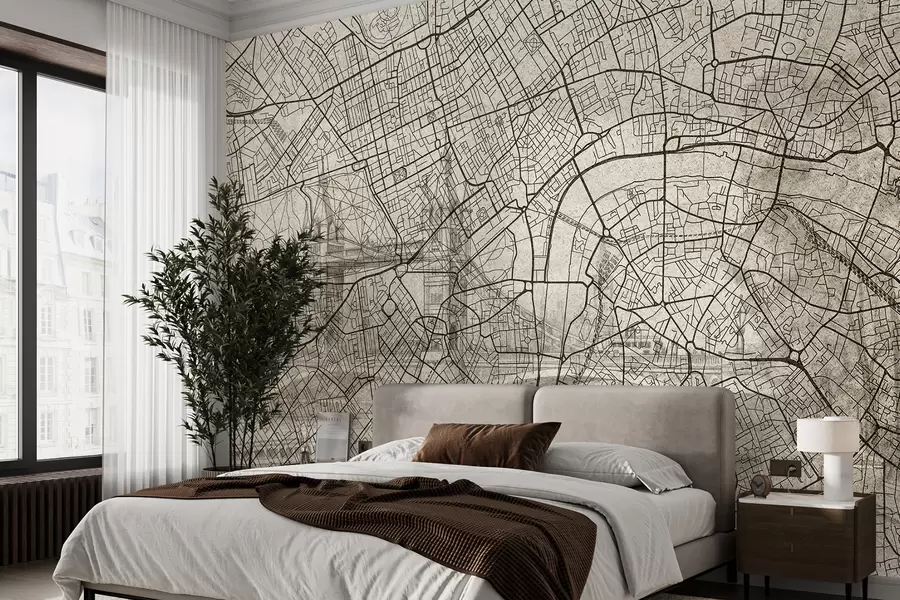 fototapet Harta orașului Londra, desen liniar, arhitectură, culori bej w01702