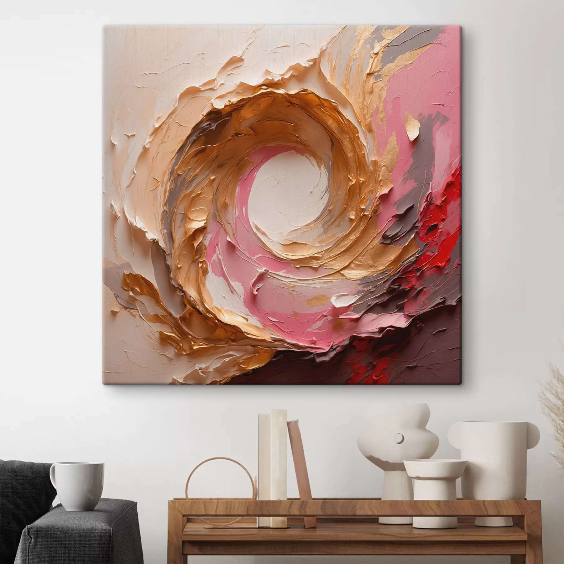 fototapet Pictură abstractă în ulei cu vârtej roz și galben s40863