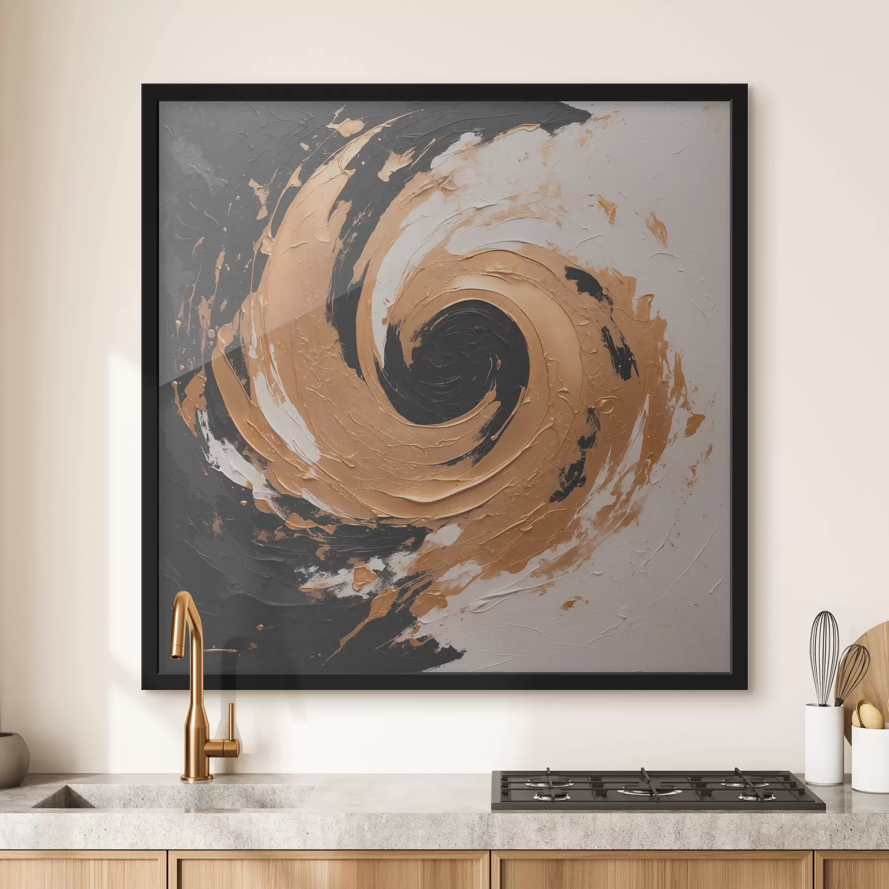 fototapet Pictură abstractă în ulei cu vârtej negru și galben f40864