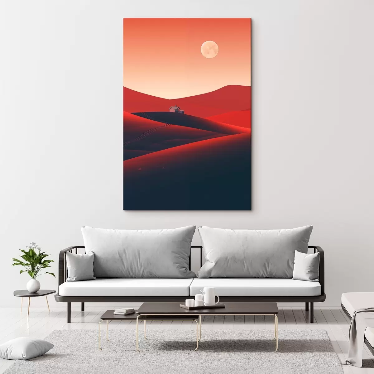 Tablouri Peisaj deșertic minimalist cu casă și lună s40953