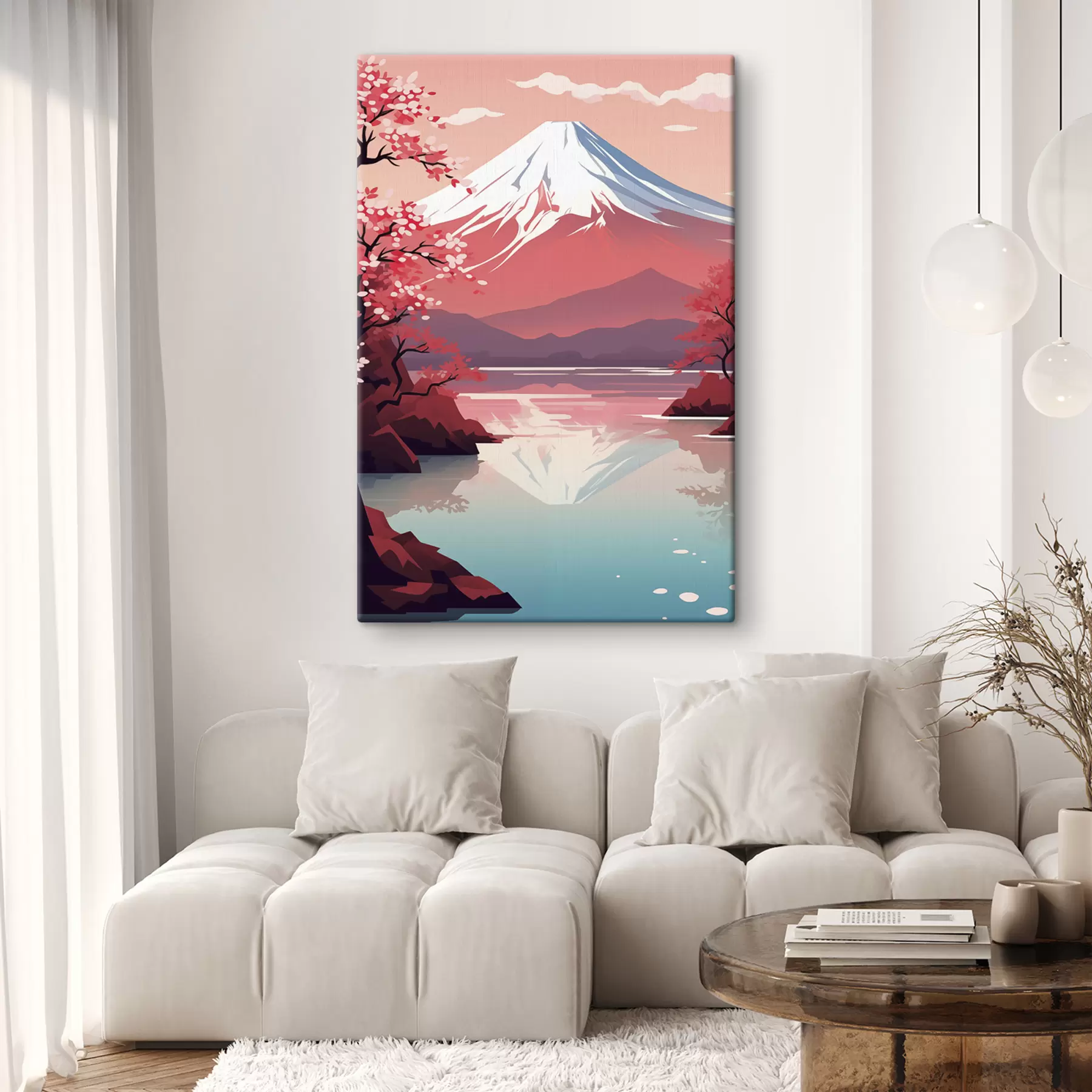 fototapet Muntele Fuji, lac, cireși, Japonia s40955