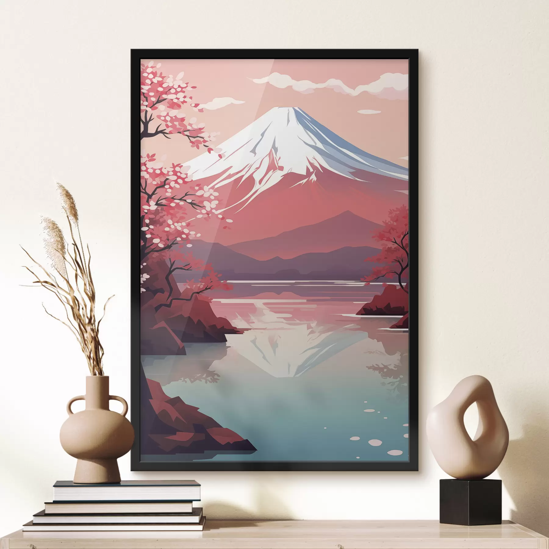 Tablouri Muntele Fuji, lac, cireși, Japonia f40955