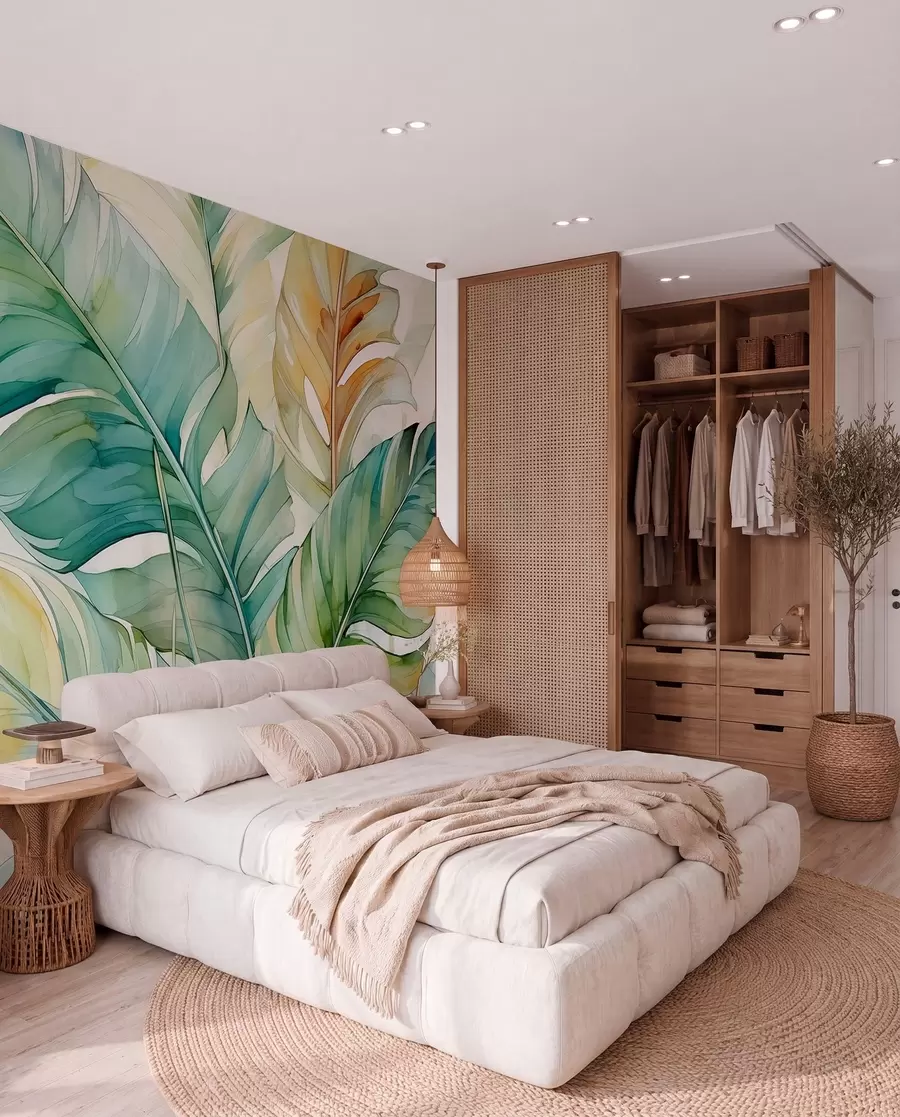 fototapet Tropical banane frunze de palmier umed acuarelă w01775