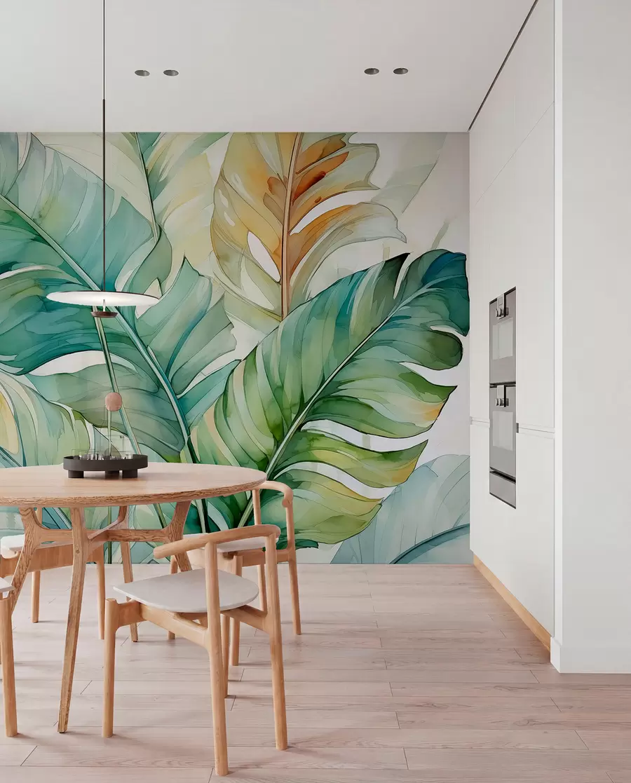 fototapet Tropical banane frunze de palmier umed acuarelă w01775