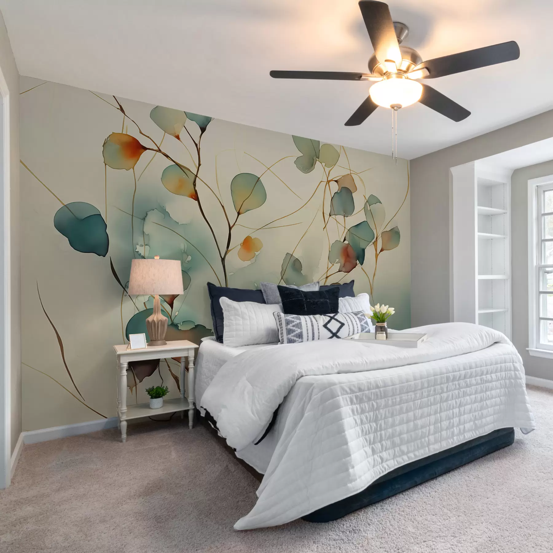 fototapet Abstract ramuri cu frunze blurred umed acuarelă w01779