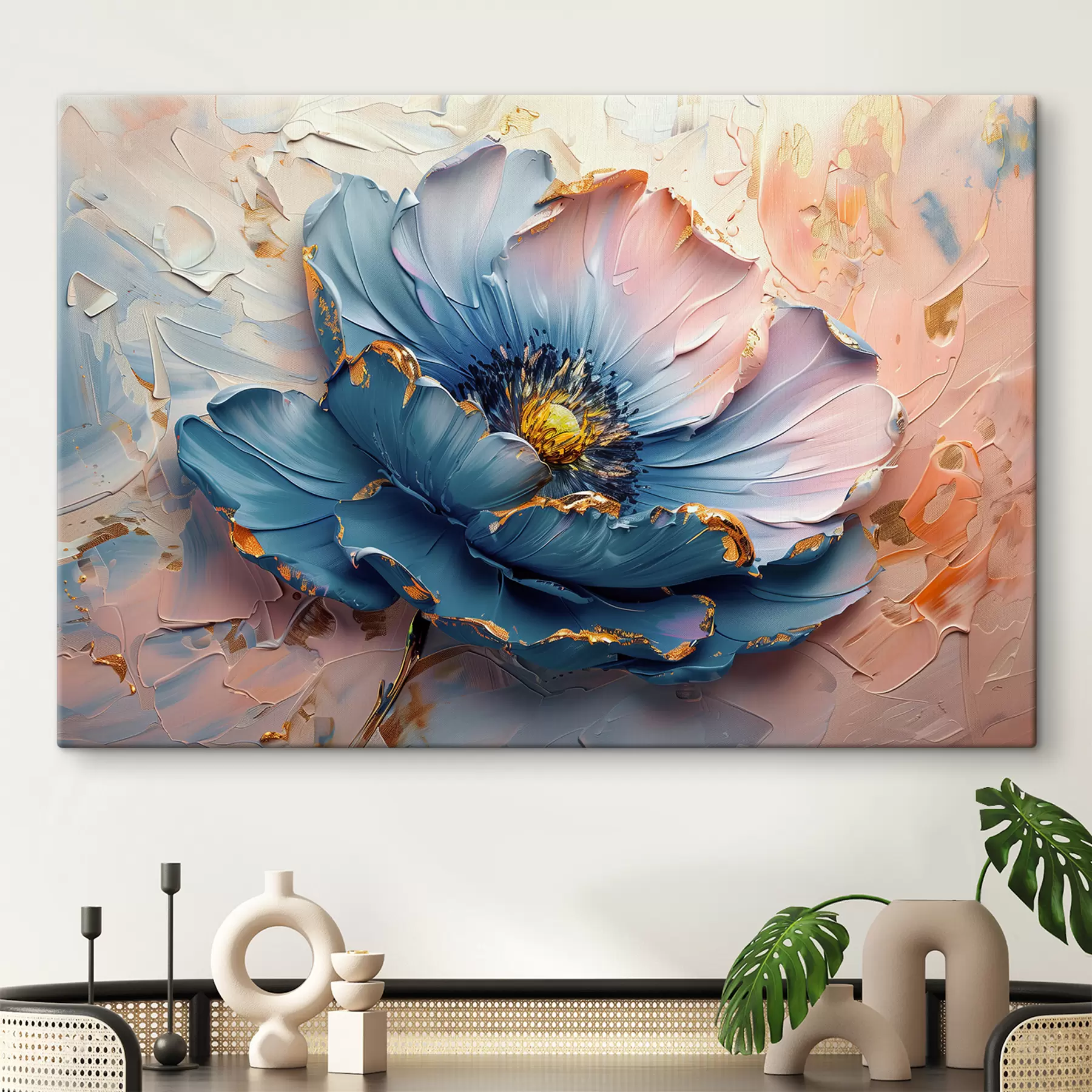 Tablouri O floare mare în culori delicate, tușe îndrăznețe de ulei s40991