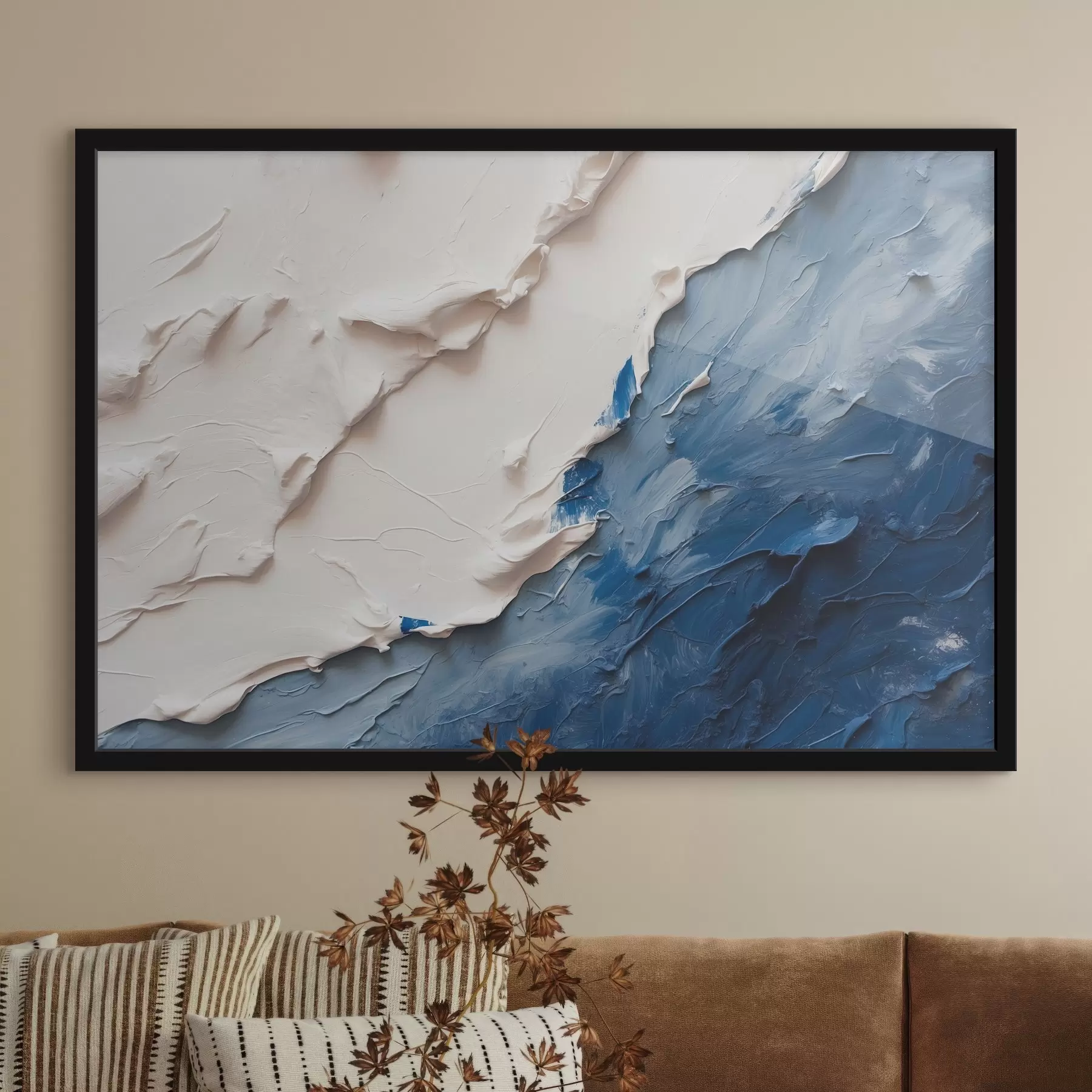 fototapet Abstracție cu culori de ulei alb și albastru f41025