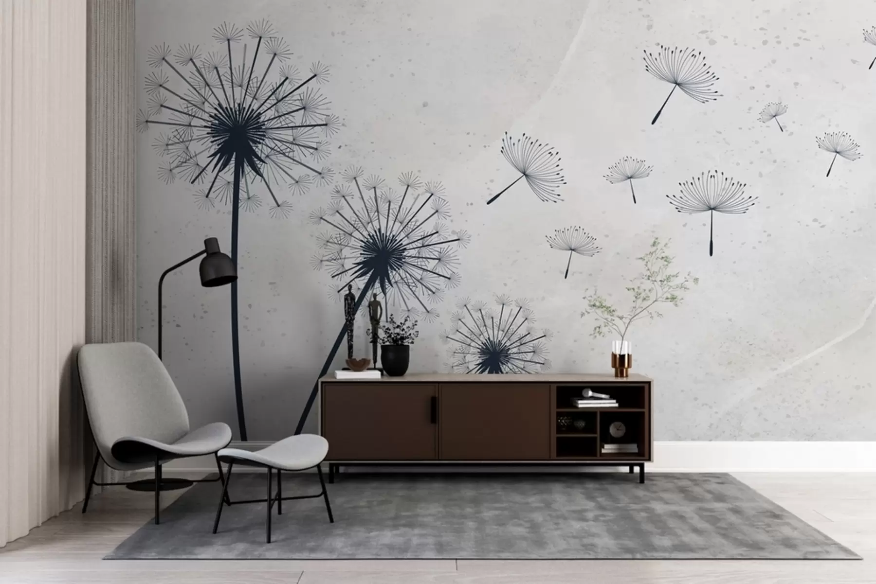 fototapet Păpădie albastră pe un fundal bej cu textură w01812