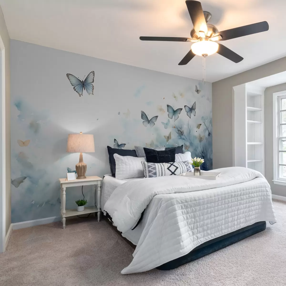 fototapet Fluturi pe pete albastre fundal umed acuarelă w01861