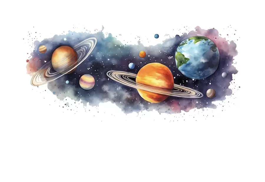 fototapet Acuarelă planete, spațiu, cosmic, Pământ, Saturn w01802
