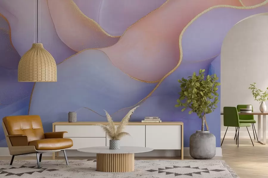 fototapet Compoziție abstractă cu modele de marmură și texturi delicate de acuarelă în culori pastelate moi w01827