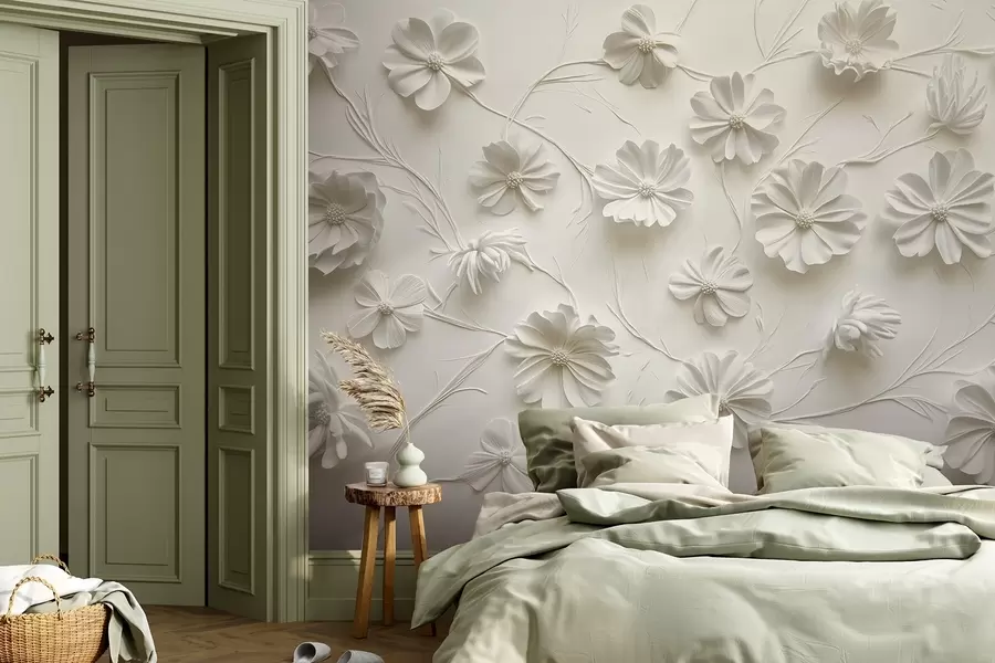 fototapet Compoziție albă de flori în relief într-un stil minimalist și sofisticat w01828
