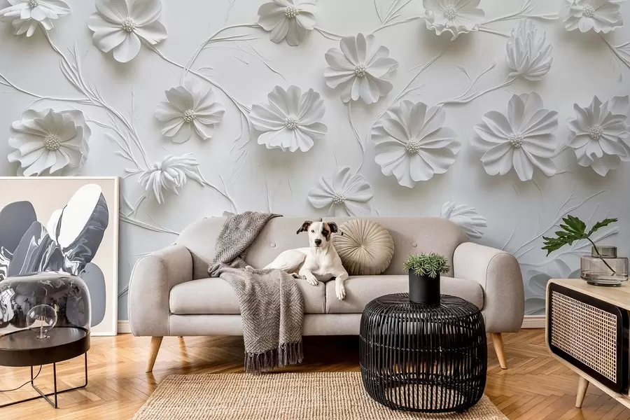 fototapet Compoziție albă de flori în relief într-un stil minimalist și sofisticat w01828