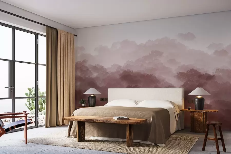 fototapet Pădure în ceață, peisaje naturale, culoare bej w01880v2