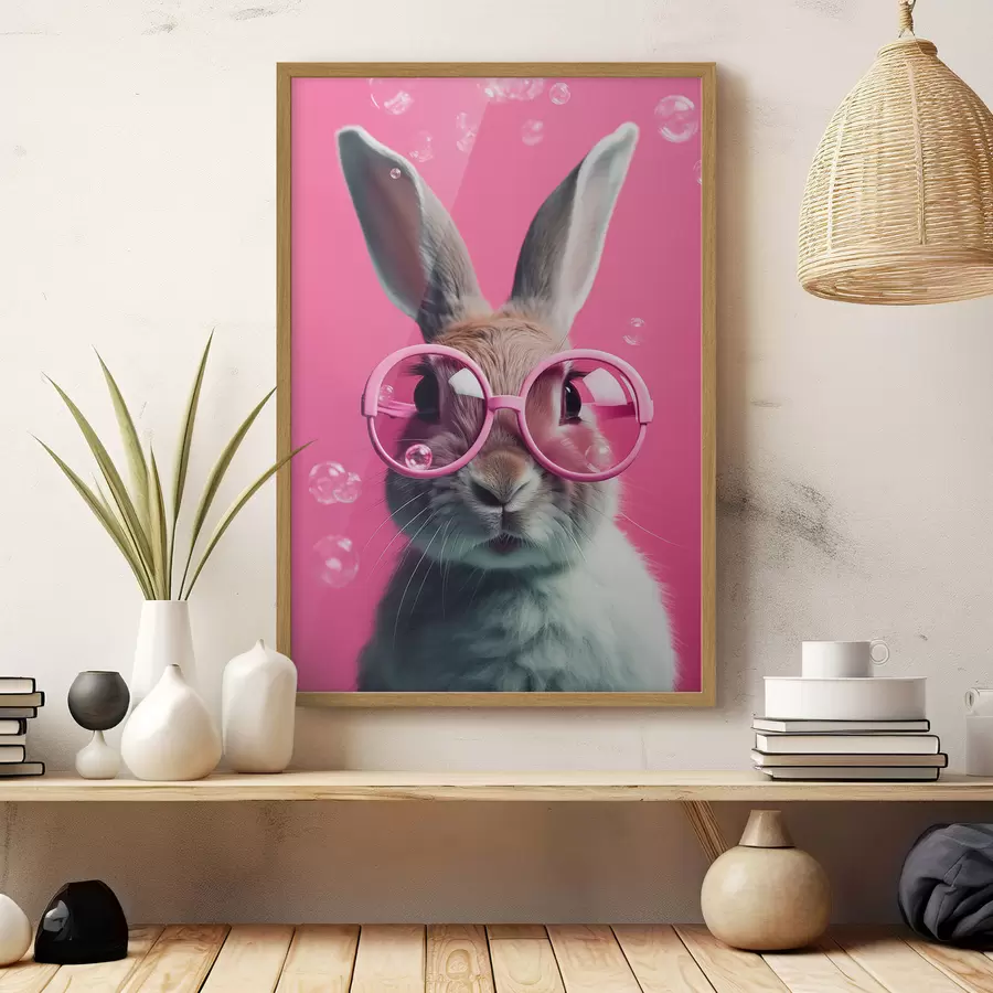 fototapet Iepure în ochelari roz pe un fundal roz f41280
