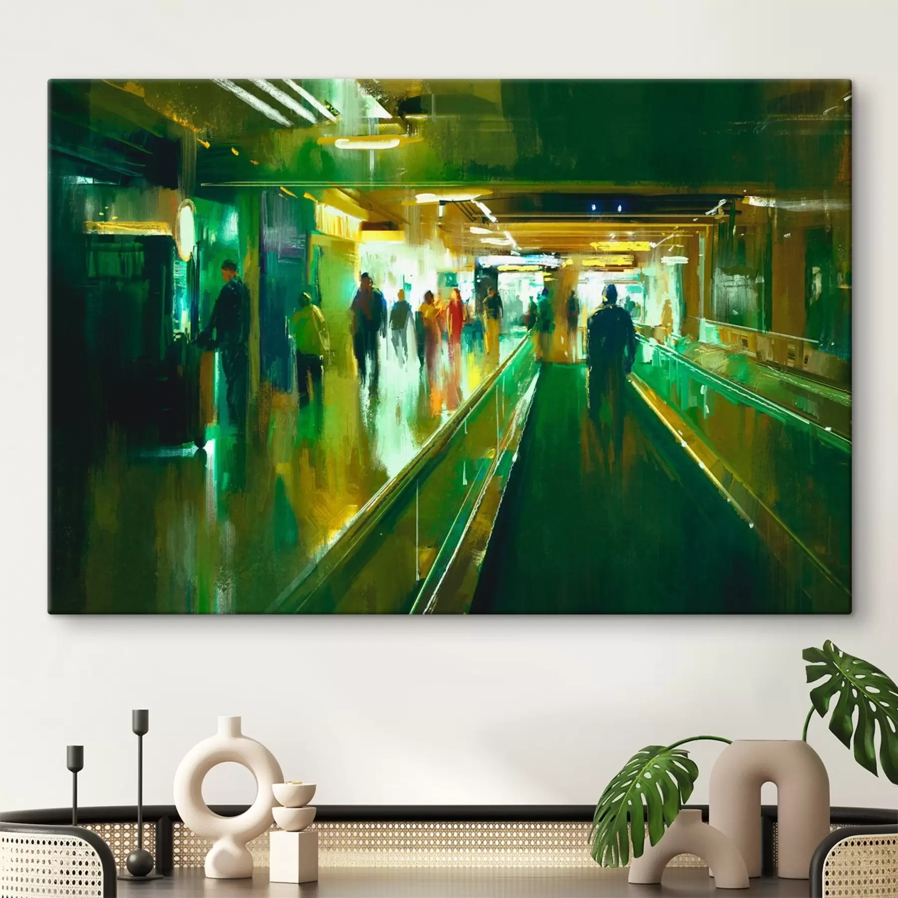 Tablouri Un grup de oameni care merg pe o scară rulantă s37103