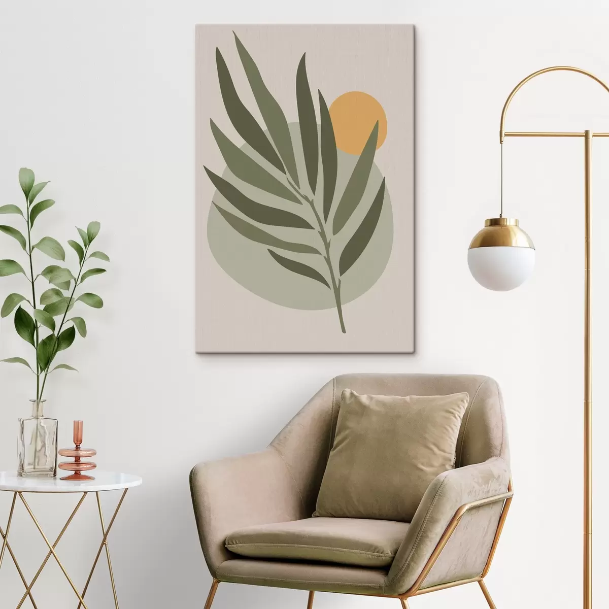 Tablouri O frunză verde cu un cerc galben s37442