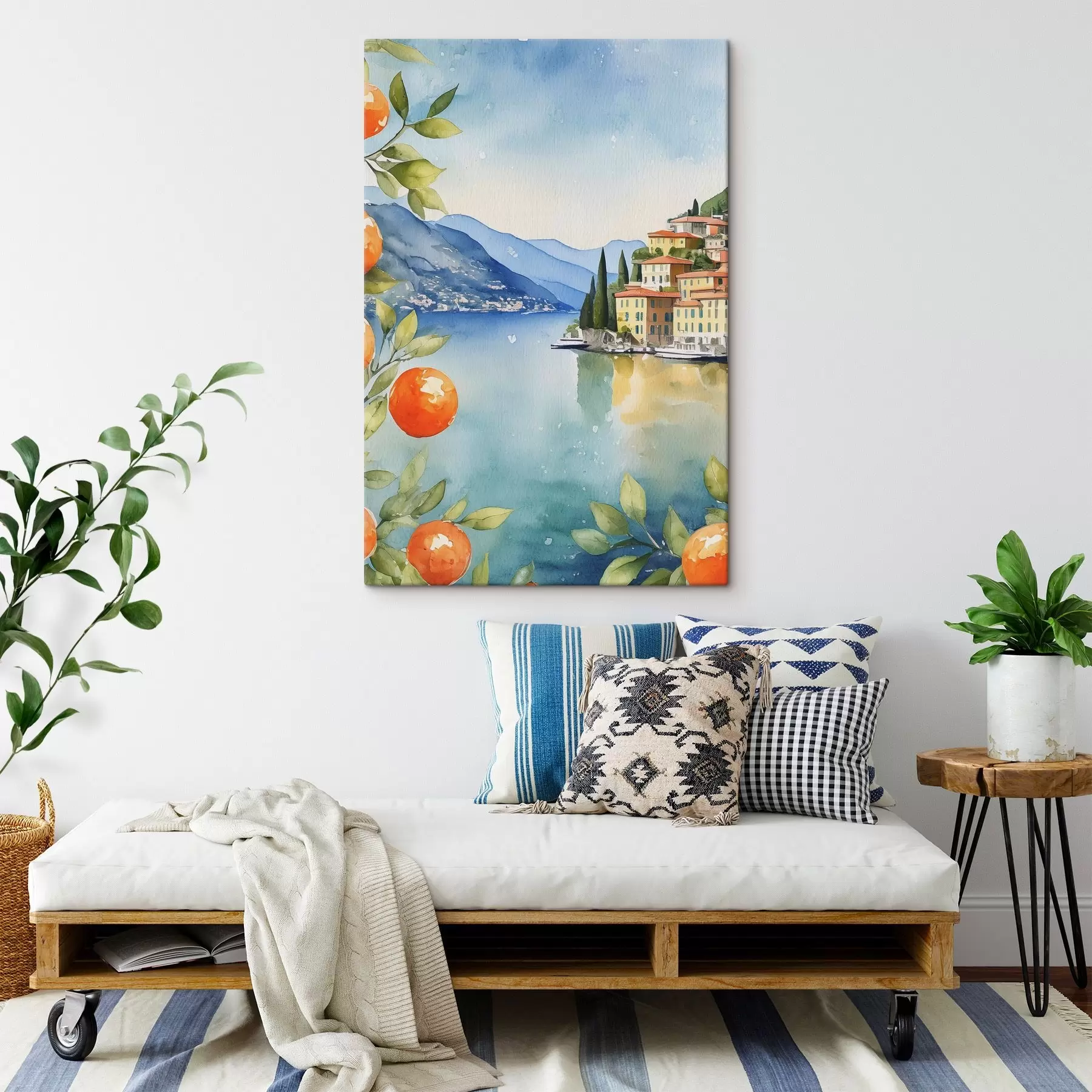 Tablouri Acuarelă a unui oraș de pe marginea unui corp de apă s38402