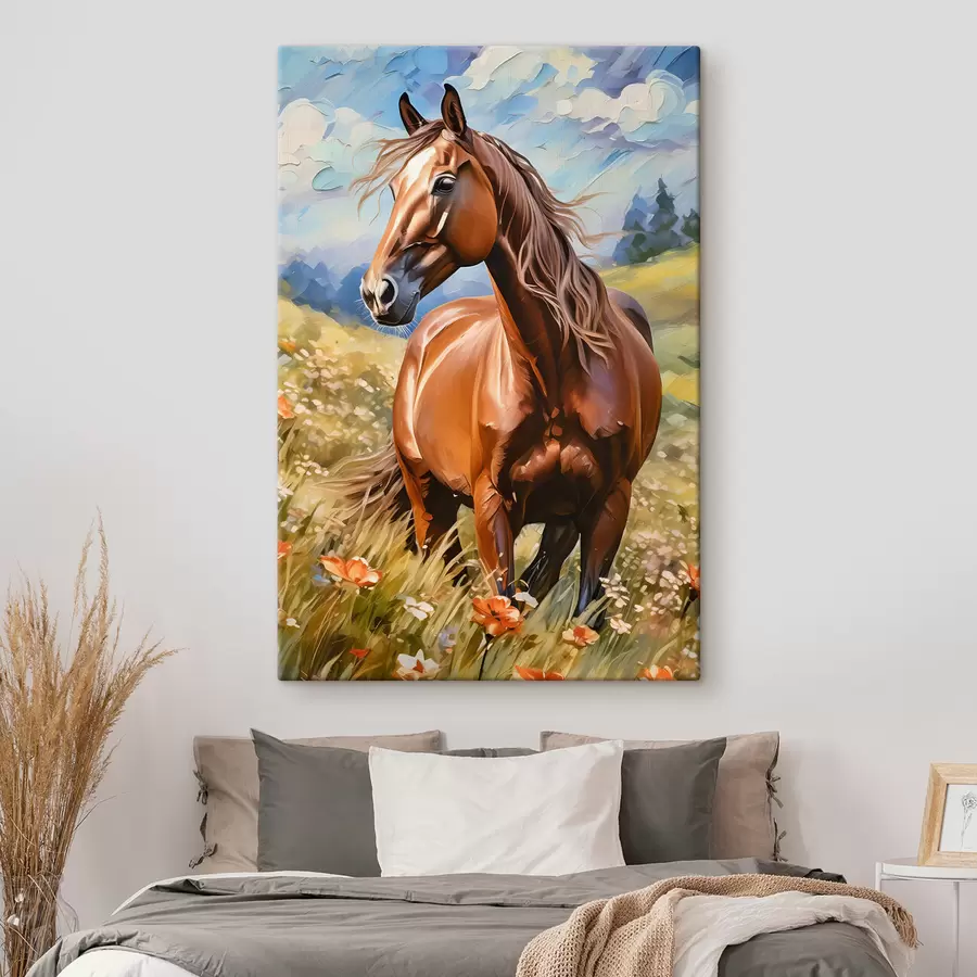 Tablouri Un cal pe un câmp de flori s38728